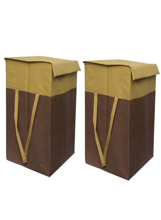 ABBASI Large Laundry Bag 75L Durable and Collapsible Foldable Laundry Basket with Lid Storage Bag with Side Handles for Clothes & Toys Bedroom Kids Room & Bathroom (Pack of 2, Biscuit & Brown) - Image 1